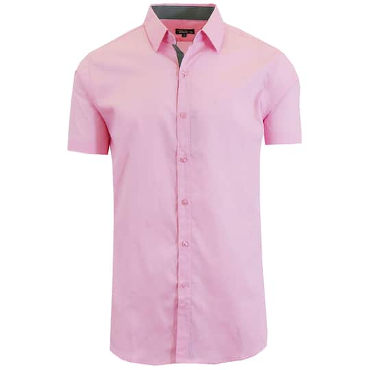 Galaxy By Harvic Men's Slim-Fit Short Sleeve Solid Dress Shirts - Pink Galaxy By Harvic Men's Slim-Fit Short Sleeve Solid Dress Shirts - Pink